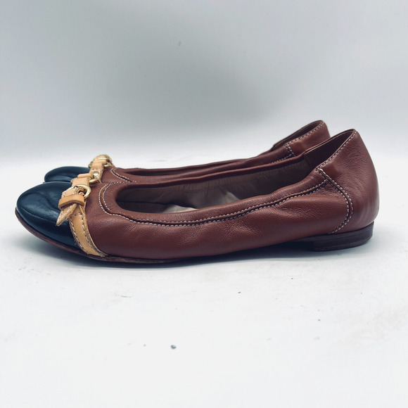 AGL Shoes Womens 36.5 US 6.5 Brown Black Ballet Flats Cap Toe Buckle Monika - Picture 4 of 12